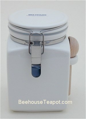 Beehouse Tea Canisters In Ceramic And Acrylic White Square Canister W Spoon 16 Oz